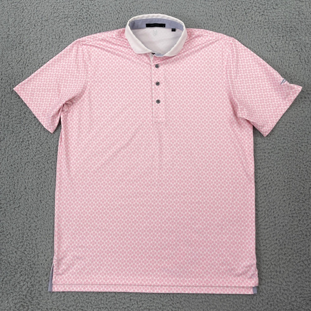Greyson Polo Shirt Mens Large Pink Geometric Wolf Head Print AOP Golf - Logo